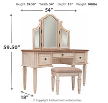 Load image into Gallery viewer, Realynn Vanity, Mirror & Stool