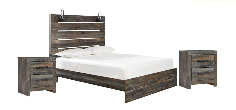 Drystan King Panel Bed with 2 Nightstands