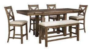 Moriville Counter Height Dining Table 4 Barstools and Bench
